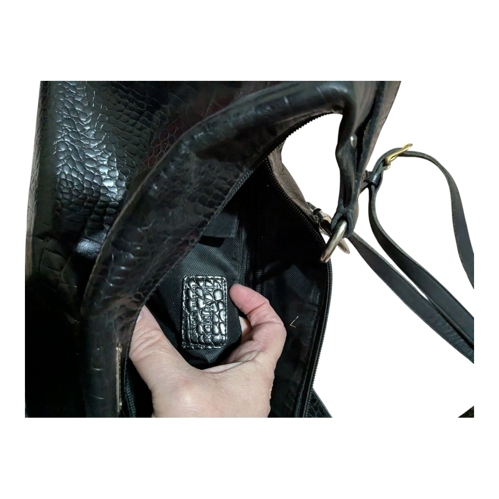 Lauren Ralph Lauren Black Croc-Embossed Shoulder Bag - Picture 6 of 11